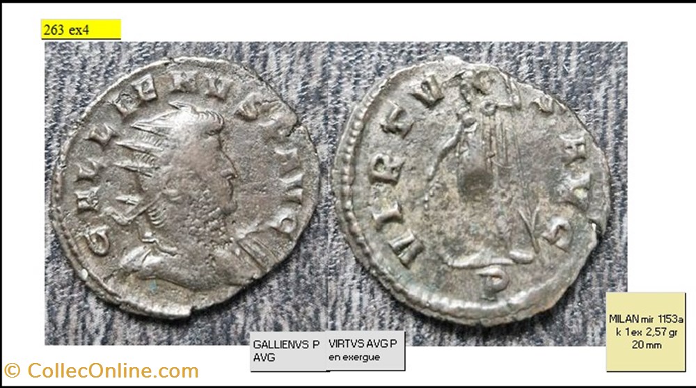 MILAN GALLIEN VIRTVS AVG P en exergue GALLIENVS P AVG monnaies antiques romaines imperiales et republicaines milan gallien virtvs avg p en exergue gallienvs p avg