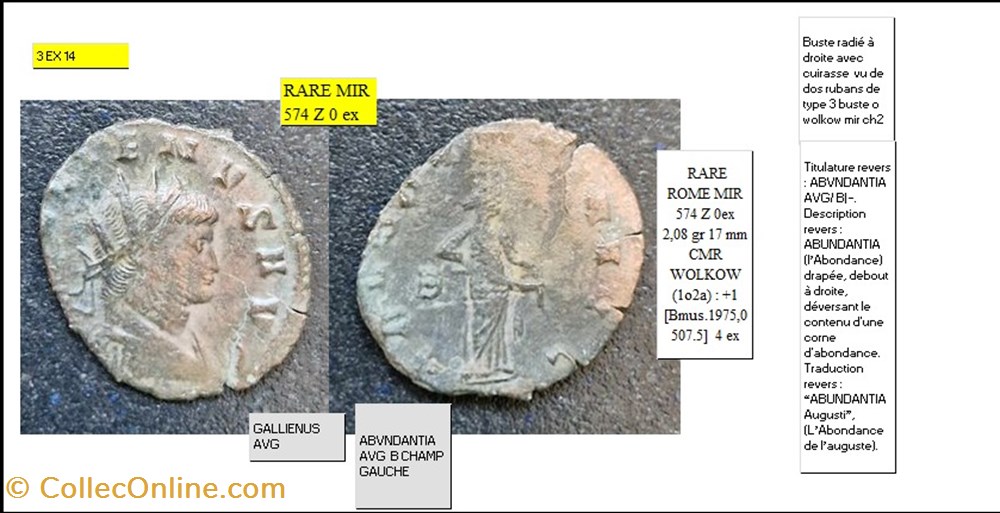 monnaies antiques romaines imperiales et republicaines rome gallien abvndantia avg b champ gauche gallienus avg