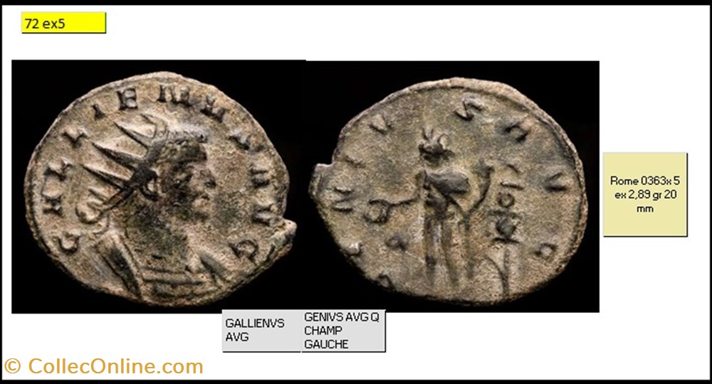 ROME GALLIEN GENIVS AVG Q CHAMP GAUCHE GALLIENVS AVG monnaies antiques romaines imperiales et republicaines rome gallien genivs avg q champ gauche gallienvs avg