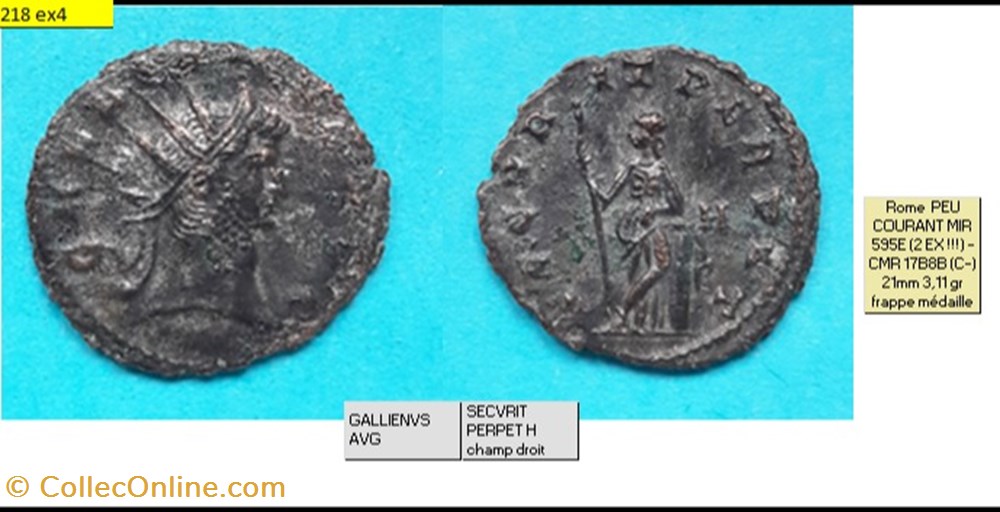 ROME GALLIEN SECVRIT PERPET H champ droit GALLIENVS AVG monnaies antiques romaines imperiales republicaines rome gallien secvrit perpet h champ droit gallienvs avg
