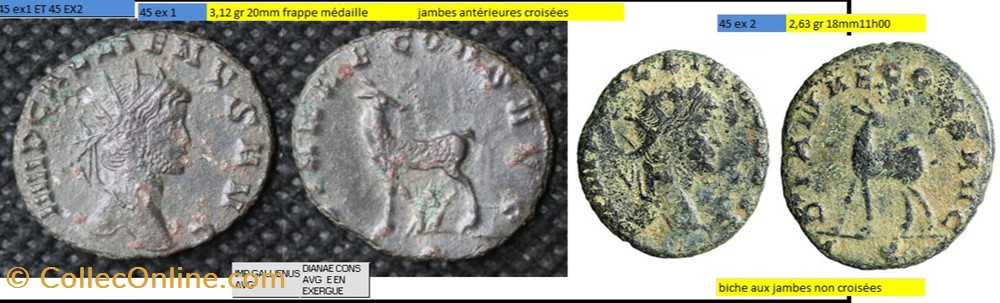 monnaies antiques romaines imperiales et republicaines rome gallien dianae cons avg biche a gauche e en exergue imp gallienus avg