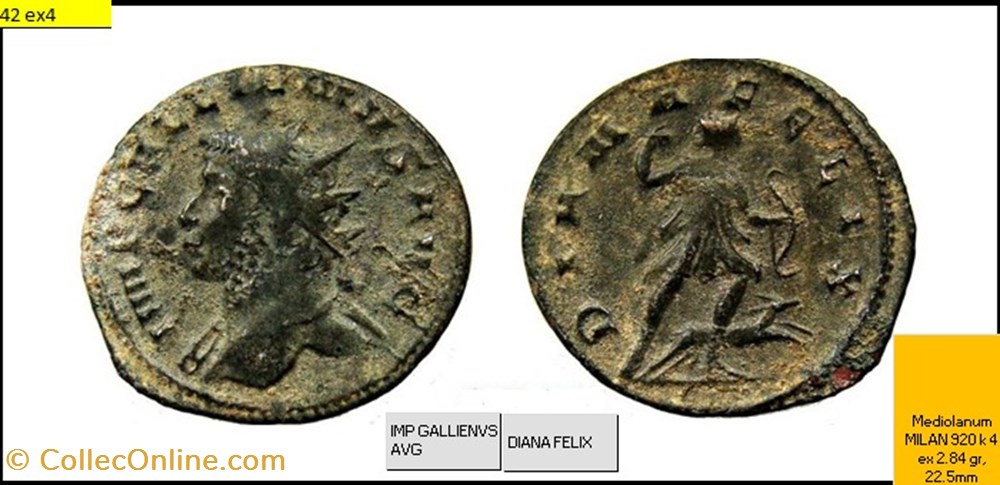 MILAN GALLIEN DIANA FELIX IMP GALLIENVS AVG monnaies antiques romaines imperiales et republicaines milan gallien diana felix imp gallienvs avg