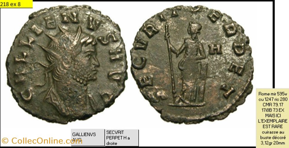 monnaies antiques romaines imperiales republicaines rome gallien secvrit perpet h a droite gallienvs avg