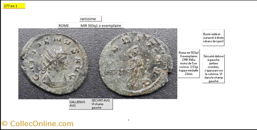ROME GALLIEN SECVRIT AVG VI champ gauche GALLIENVS AVG monnaies antiques romaines imperiales et republicaines rome gallien secvrit avg vi champ gauche gallienvs avg