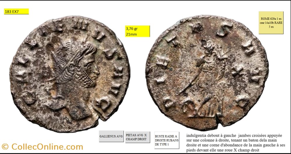 monnaies antiques romaines imperiales republicaines rome gallien pietas avg x champ droit gallienus avg