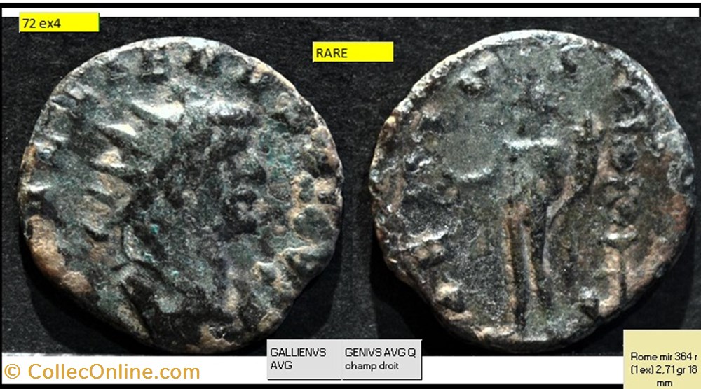monnaies antiques romaines imperiales et republicaines rome gallien genivs avg q champ droit gallienvs avg