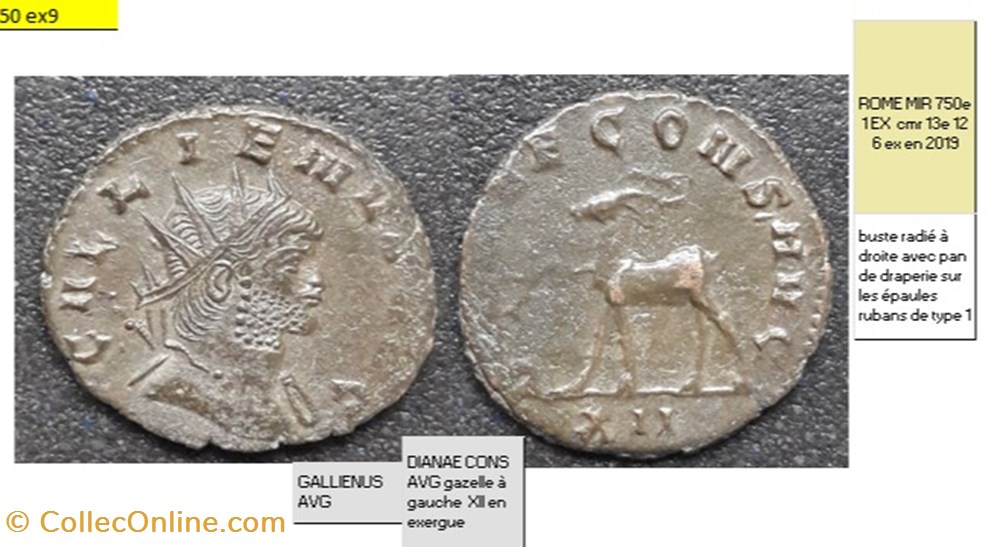 monnaies antiques romaines imperiales et republicaines rome gallien dianae cons avg gazelle a gauche xii en exergue gallienus avg