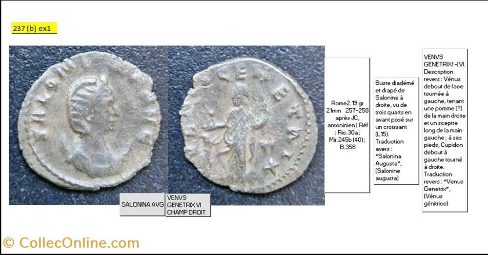 monnaies antiques romaines imperiales republicaines rome salonine venvs genetrix vi champ droit salonina avg