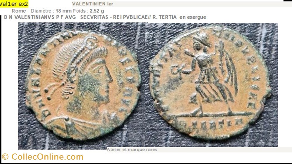 ROME VALENTINIEN I SECVRITAS REI PVBLICAE R. TERTIA en exergue D N VALENTINIANVS P F AVG. monnaies antiques romaines imperiales et republicaines rome valentinien i secvritas rei pvblicae r tertia en exergue d n valentinianvs p f avg