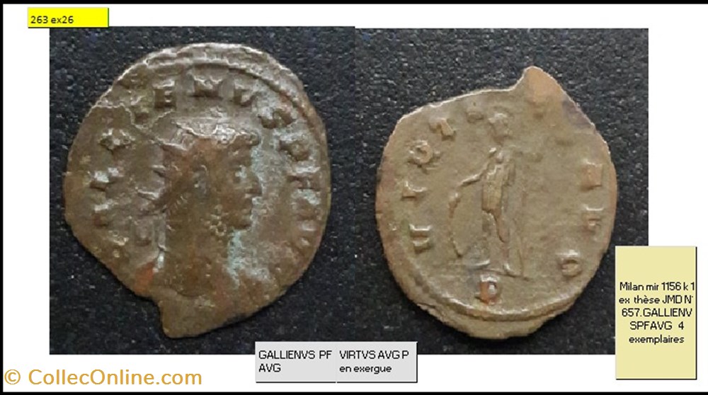 MILAN GALLIEN VIRTVS AVG P en exergue GALLIENVS PF AVG monnaies antiques romaines imperiales et republicaines milan gallien virtvs avg p en exergue gallienvs pf avg