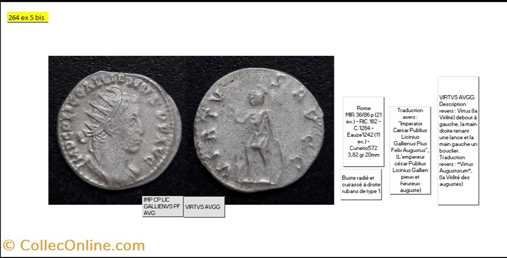 monnaies antiques romaines imperiales et republicaines rome gallien virtvs avgg imp cp lic gallienvs pf avg