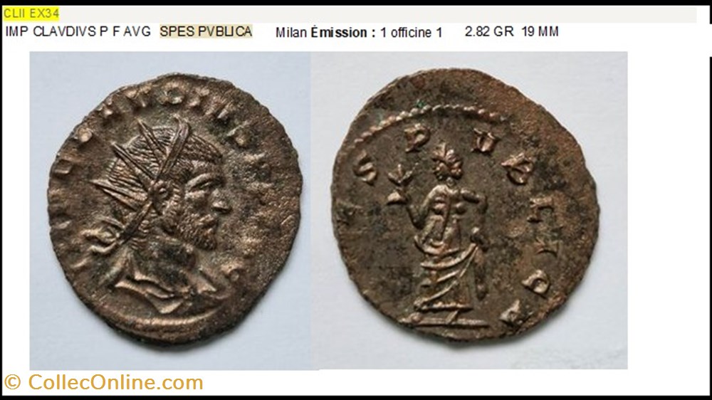 MILAN CLAUDE II SPES PVBLICA IMP CLAVDIVS P F AVG monnaies antiques romaines imperiales et republicaines milan claude ii spes pvblica imp clavdivs p f avg
