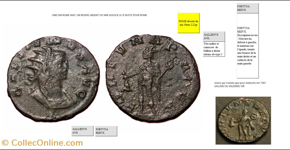 ROME GALLIEN FORTUNA REDUX GALLIENUS AVG monnaies antiques romaines imperiales et republicaines rome gallien fortuna redux gallienus avg