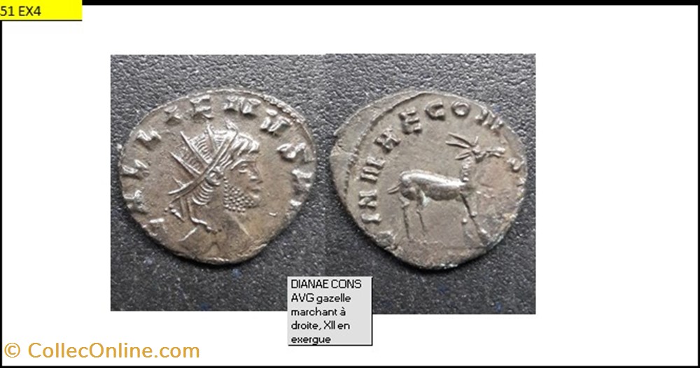 ROME GALLIEN DIANAE CONS AVG gazelle à droite XII en exergue GALLIENVS AVG monnaies antiques romaines imperiales et republicaines rome gallien dianae cons avg gazelle a droite xii en exergue gallienvs avg