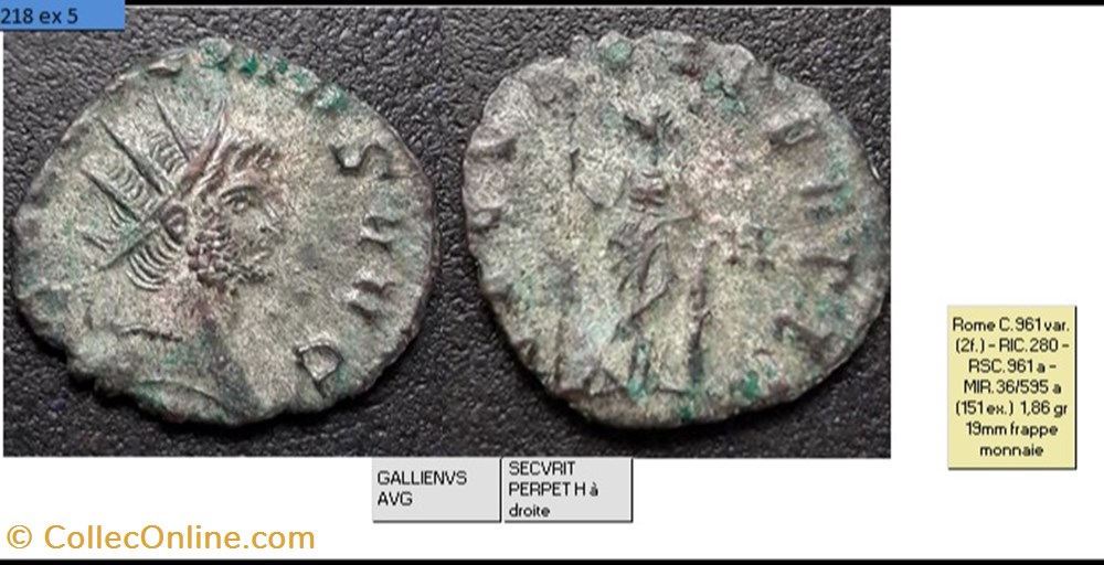 monnaies antiques romaines imperiales republicaines rome gallien secvrit perpet h a droite gallienvs avg