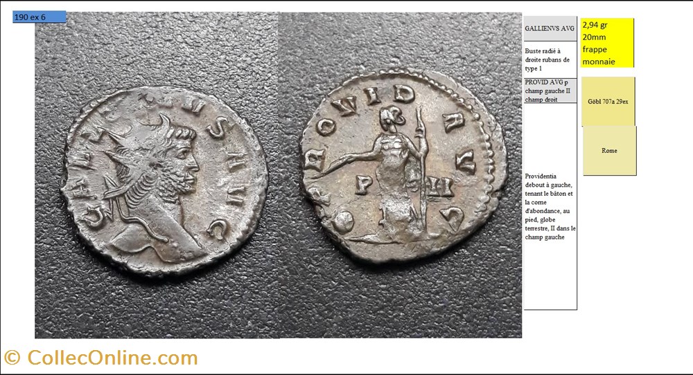 monnaies antiques romaines imperiales et republicaines rome gallien provid avg p champ gauche ii champ droit gallienvs avg