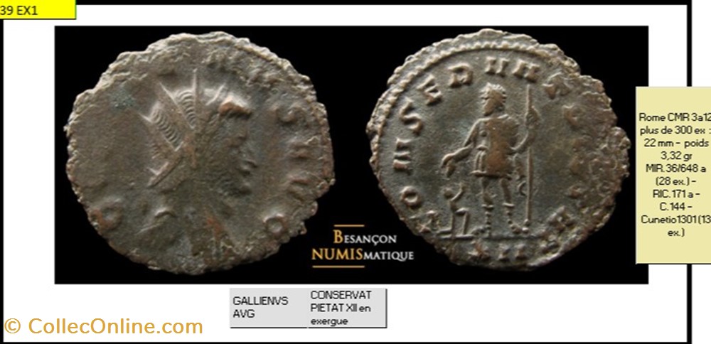monnaies antiques romaines imperiales republicaines rome gallien conservat pietat xii en exergue gallienvs avg