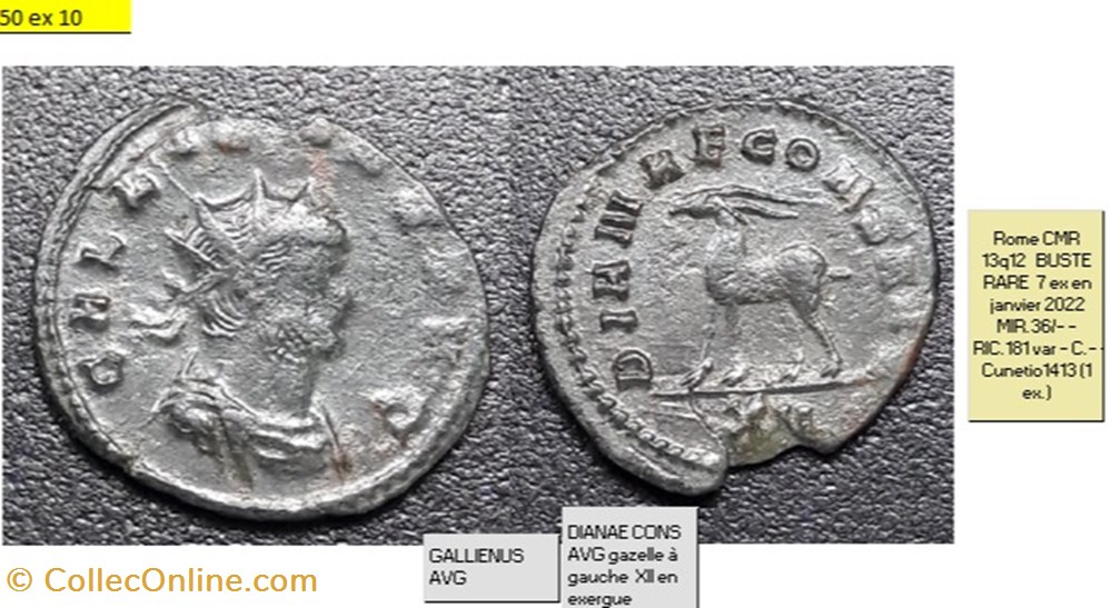 monnaies antiques romaines imperiales et republicaines rome gallien dianae cons avg gazelle a gauche xii en exergue gallienus avg