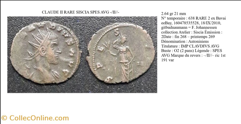SISCIA CLAUDE II SPES AVG II CHAMP DROIT IMP CLAVDIVS AVG monnaies antiques romaines imperiales et republicaines siscia claude ii spes avg ii champ droit imp clavdivs avg