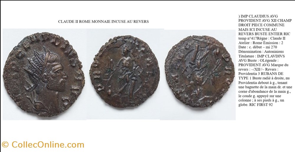 INCUSE ROME CLAUDE II PROVIDENT AVG XII CHAMP DROIT IMP CLAUDIUS AVG monnaies antiques romaines imperiales et republicaines incuse rome claude ii provident avg xii champ droit imp claudius avg