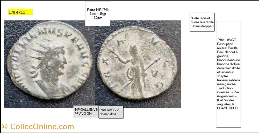 ROME GALLIEN PAX AVGG V champ droit IMP GALLIENVS PF AVG GM monnaies antiques romaines imperiales et republicaines rome gallien pax avgg v champ droit imp gallienvs pf avg gm