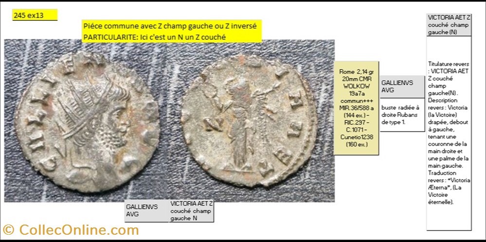 ROME GALLIEN VICTORIA AET Z couché champ gauche N GALLIENVS AVG monnaies antiques romaines imperiales republicaines rome gallien victoria aet z couche champ gauche n gallienvs avg