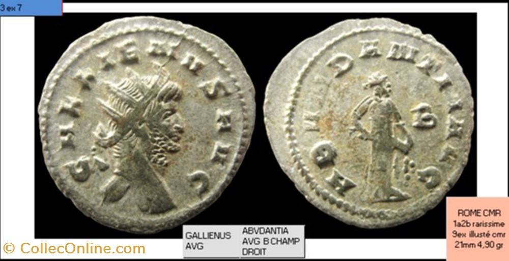 ROME GALLIEN ABVNDANTIA AVG B champ droit GALLIENUS AVG monnaies antiques romaines imperiales et republicaines rome gallien abvndantia avg b champ droit gallienus avg