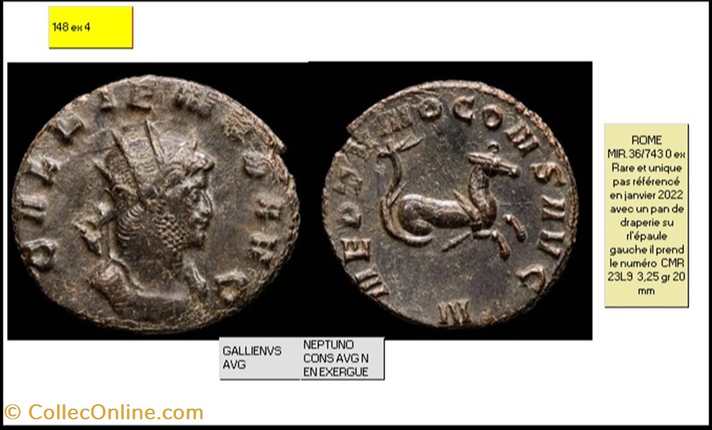monnaies antiques romaines imperiales et republicaines rome gallien neptuno cons avg hippocampe a droite n en exergue gallienvs avg