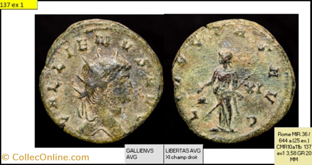 ROME GALLIEN LIBERTAS AVG XI champ droit GALLIENVS AVG monnaies antiques romaines imperiales et republicaines rome gallien libertas avg xi champ droit gallienvs avg