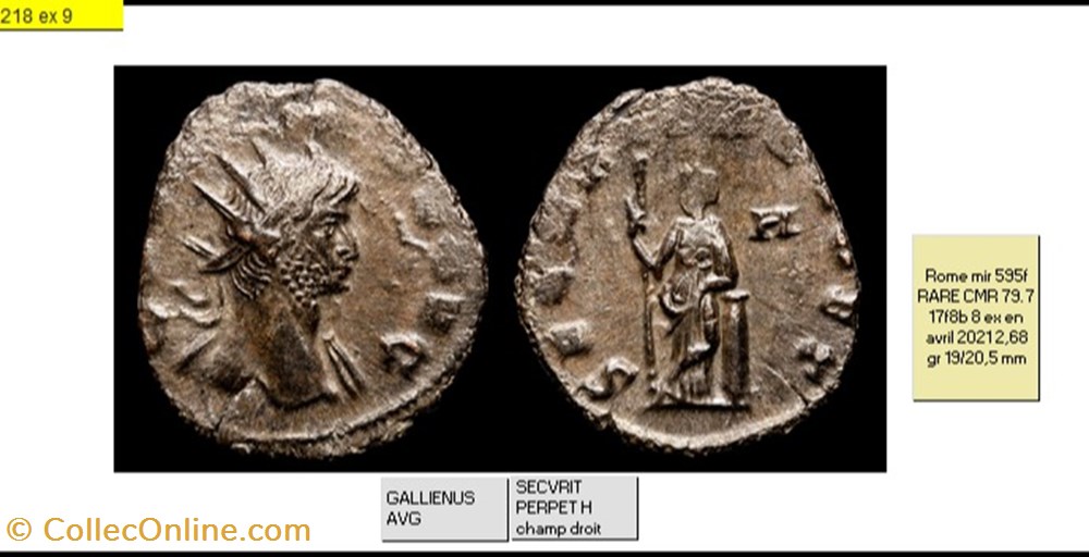 monnaies antiques romaines imperiales republicaines rome gallien secvrit perpet h champ droit gallienvs avg