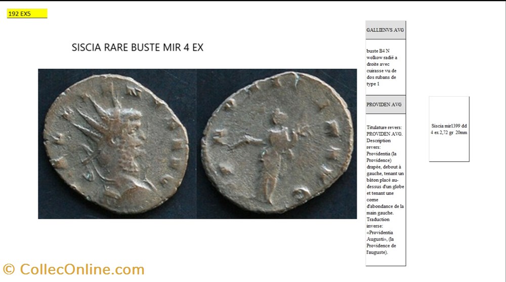 monnaies antiques romaines imperiales et republicaines siscia gallien providen avg gallienvs avg