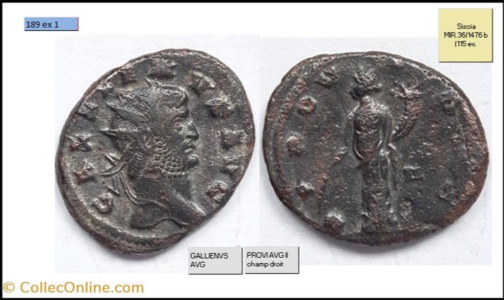 SISCIA GALLIEN PROVI AVG II champ droit GALLIENVS AVG monnaies antiques romaines imperiales et republicaines siscia gallien provi avg ii champ droit gallienvs avg