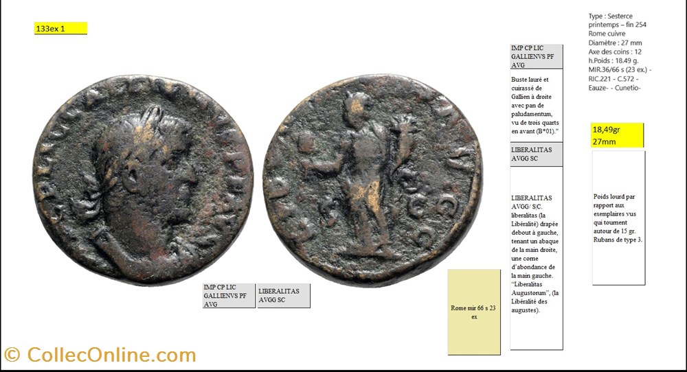 monnaies antiques romaines imperiales et republicaines rome gallien liberalitas avgg sc imp cp lic gallienvs pf avg