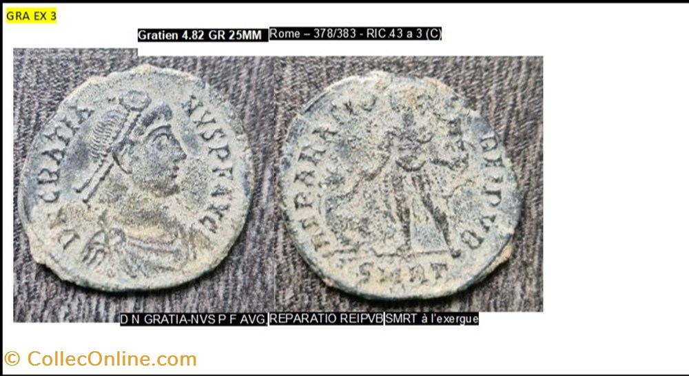ROME GRATIEN REPARATIO REIPVB SMRT EN exergue D N GRATIANVS P F AVG monnaies antiques romaines imperiales et republicaines rome gratien reparatio reipvb smrt en exergue d n gratianvs p f avg
