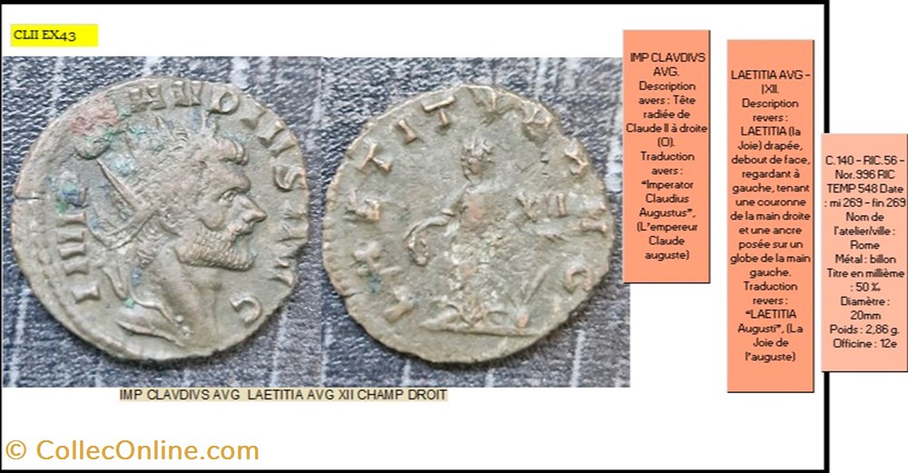 ROME CLAUDE II LAETITIA AVG XII CHAMP DROIT IMP CLAVDIVS AVG monnaies antiques romaines imperiales republicaines rome claude ii laetitia avg xii champ droit imp clavdivs avg