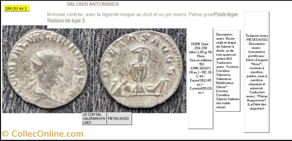 ROME SALONIN PIETAS AVGG LIC COR SAL VALERIANVS N CAES monnaies antiques romaines imperiales republicaines rome salonin pietas avgg lic cor sal valerianvs n caes