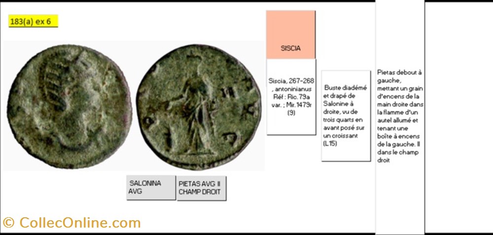 SISCIA SALONINE PIETAS AVG II CHAMP DROIT SALONINA AVG monnaies antiques romaines imperiales republicaines siscia salonine pietas avg ii champ droit salonina avg