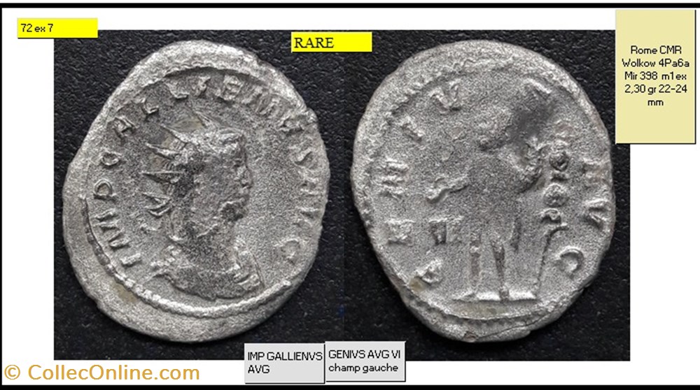 ROME GALLIEN GENIVS AVG VI champ gauche IMP GALLIENVS AVG monnaies antiques romaines imperiales et republicaines rome gallien genivs avg vi champ gauche imp gallienvs avg