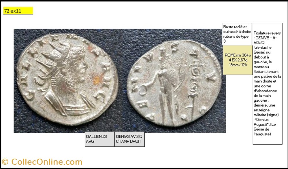 ROME GALLIEN GENIVS AVG Q CHAMP DROIT GALLIENUS AVG monnaies antiques romaines imperiales et republicaines rome gallien genivs avg q champ droit gallienus avg