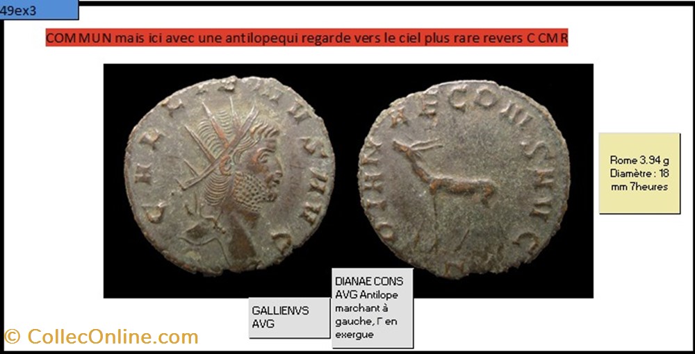 monnaies antiques romaines imperiales et republicaines rome gallien dianae cons avg antilope marchant a gauche en exergue gallienus avg