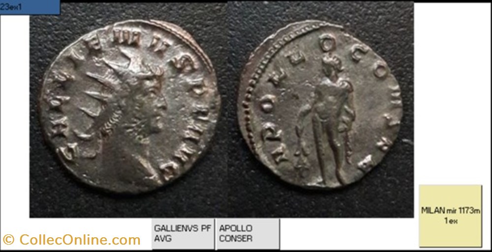 monnaies antiques romaines imperiales et republicaines milan gallien apollo conser gallienvs pf avg
