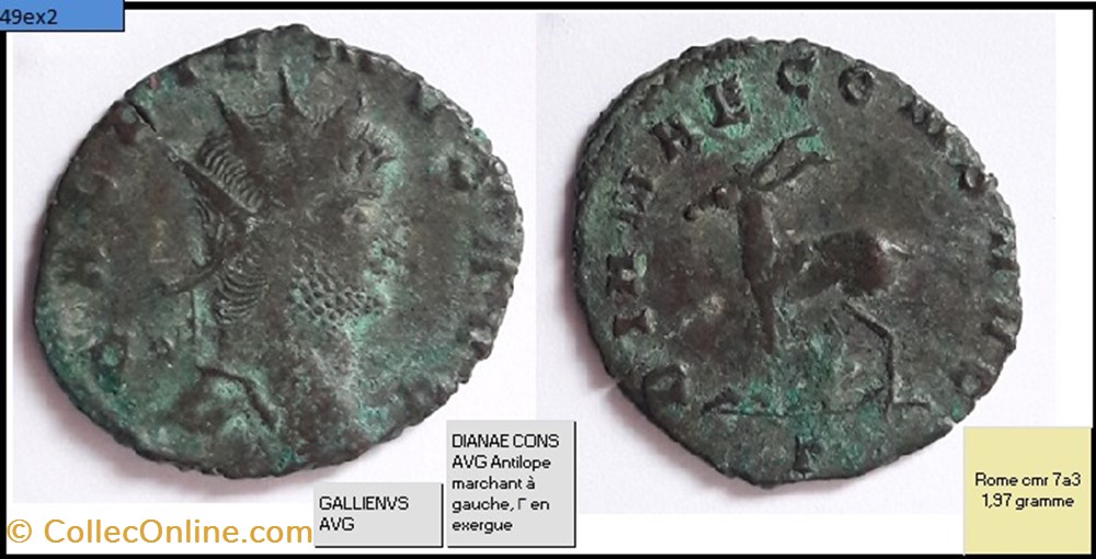 monnaies antiques romaines imperiales et republicaines rome gallien dianae cons avg antilope marchant a gauche en exergue gallienus avg