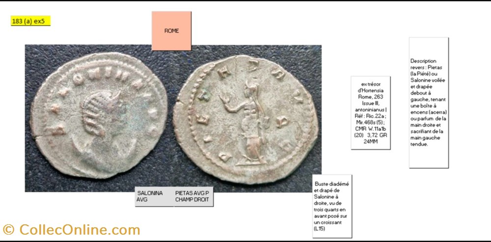 monnaies antiques romaines imperiales republicaines rome salonine pietas avg p champ droit salonina avg