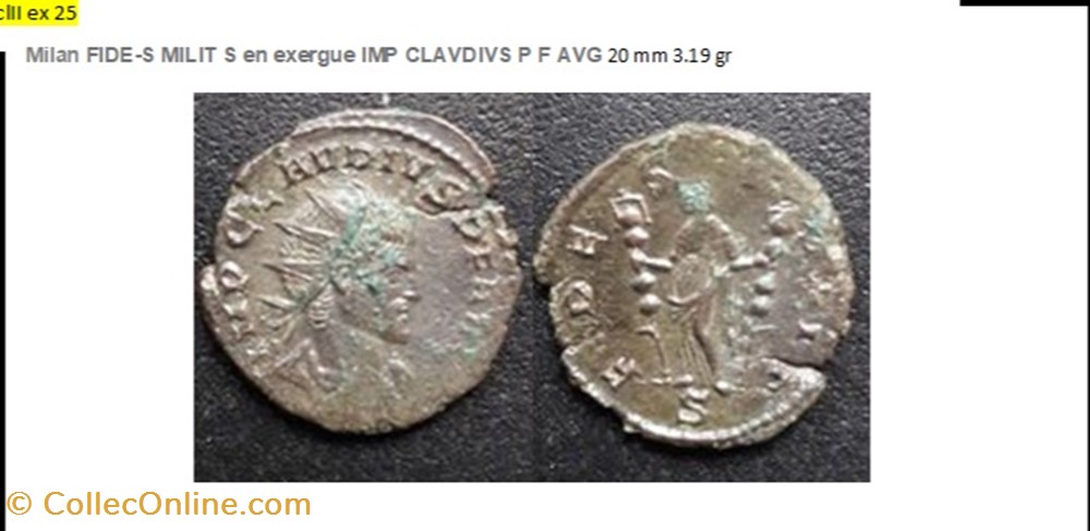 MILAN CLAUDE II FIDE-S MILIT S en exergue IMP CLAVDIVS P F AVG monnaies antiques romaines imperiales et republicaines milan claude ii fide s milit s en exergue imp clavdivs p f avg