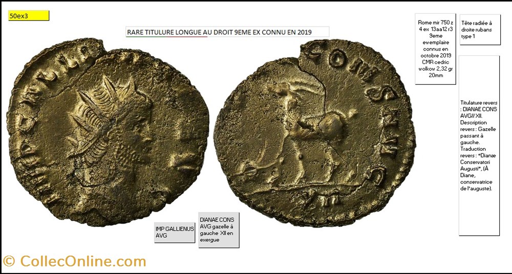 monnaies antiques romaines imperiales et republicaines rome gallien dianae cons avg gazelle a gauche xii en exergue imp gallienus avg