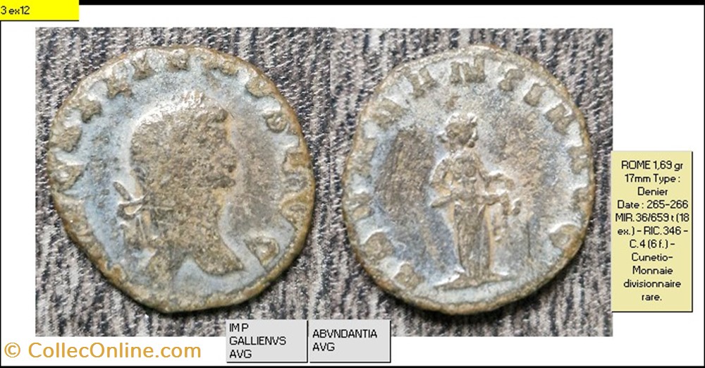 monnaies antiques romaines imperiales et republicaines rome gallien abvndantia avg imp gallienvs avg