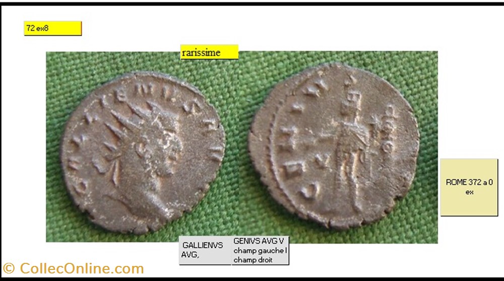 ROME GALLIEN GENIVS AVG V champ gauche I champ droit GALLIENVS AVG, monnaies antiques romaines imperiales et republicaines rome gallien genivs avg v champ gauche i champ droit gallienvs avg