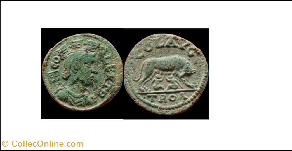 PROVINCIALE GALLIEN ALEXANDRIE COLAVG TROA en exergue CO ALEX TR monnaies antiques romaines imperiales et republicaines provinciale gallien alexandrie colavg troa en exergue co alex tr