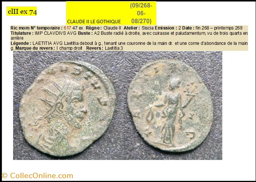 monnaies antiques romaines imperiales republicaines siscia claude ii laetitia avg i champ droit imp clavdivs avg