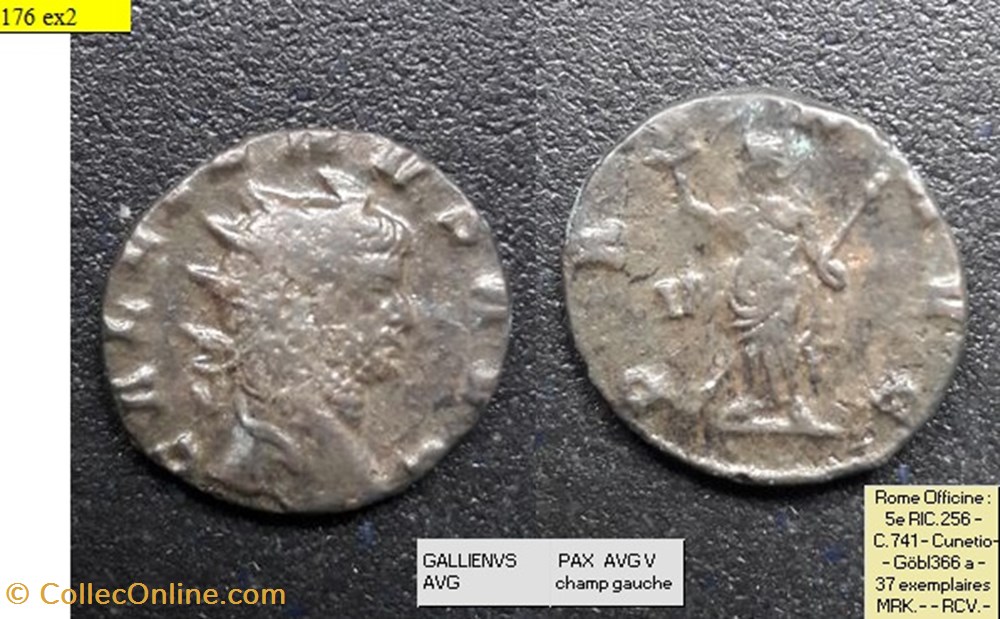 monnaies antiques romaines imperiales et republicaines rome gallien pax avg v champ gauche gallienvs avg